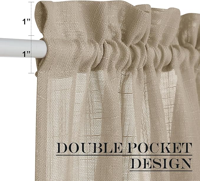 NICETOWN Sheer Back Door Curtain - Linen Textured Sidelight French Door Panel with Bonus Tieback, Semi Sheer Privacy with Light Filter Window Treatment (52" Wide x 40" Long, Taupe, 1 Panel)