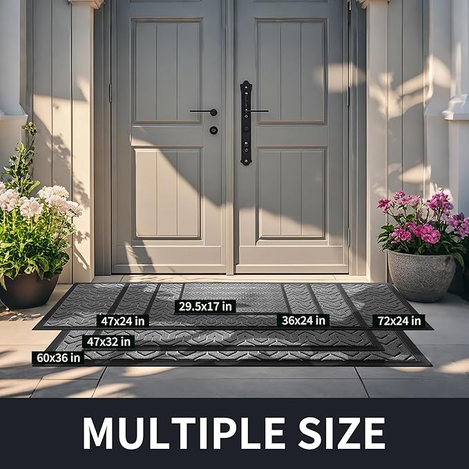 Yimobra Large Door Mat Outside Entrance 36x24, Waterproof Heavy Duty Outdoor Mats for Front Door, Non Slip Rubber Entry Mat for Garage Patio, Easy Clean, Grey