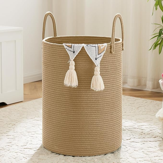 Laundry Basket,Woven Cotton Rope Laundry Hamper,40L for Decorative Storage of Dirty Clothes,Toys and Blankets in Bathroom,Baby Room and Living Room