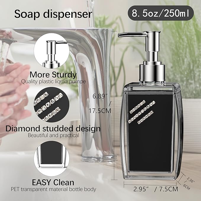 Blue Soap Dispenser with Refillable Plastic Pump for Bathroom Sink or Kitchen Counter, Ideal for Hand Soap, Liquid Soap, Dish Soap, or Lotion Use