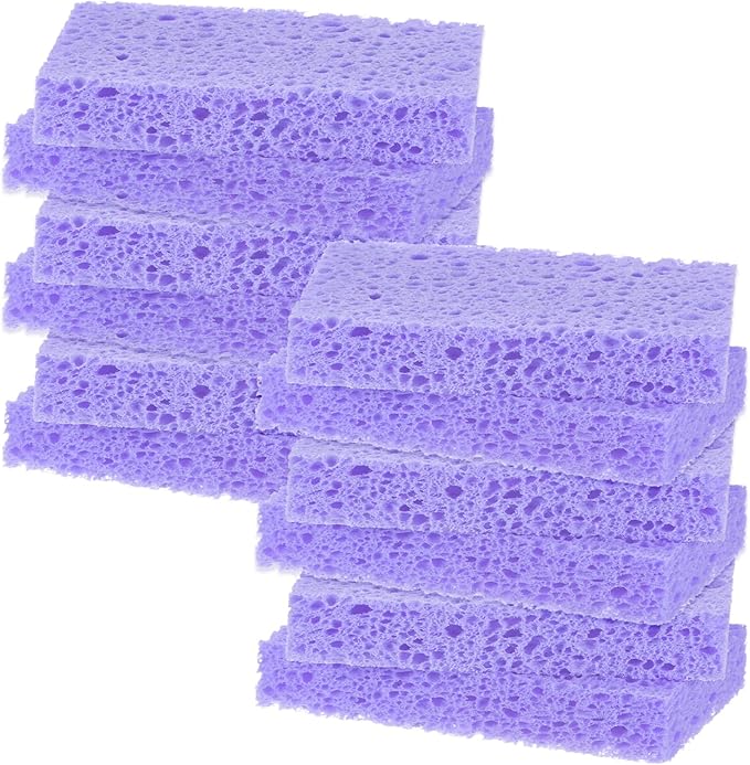 12-Pack Kitchen Sponges, Condense Eco Cellulose Non-Scratch Scrub Heavy Sponge for Kitchen/Household/Bathroom, Clean Tough Messes Dish Scrubber [Purple]