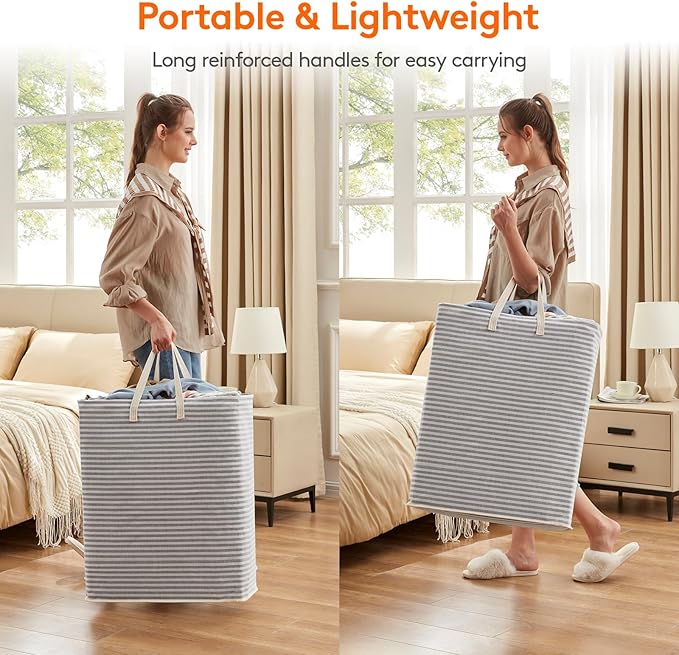 Lifewit 2 Pack Laundry Hamper Large Collapsible Laundry Baskets, Freestanding Waterproof Clothes Hamper with Easy Carry Handles in Laundry Room Bedroom Bathroom College Dorm for Adults, Grey, 2 x 125L