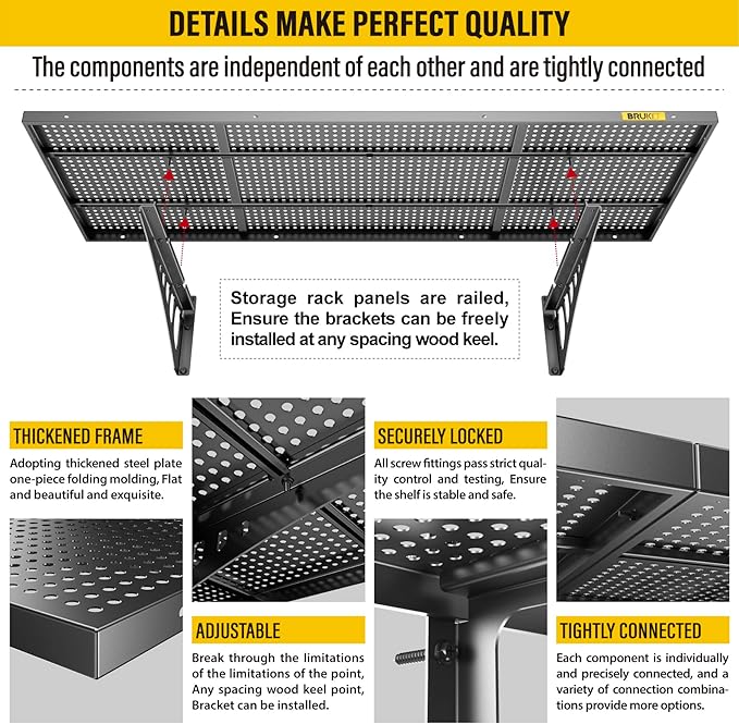 4Pack 1.64x4ft Adjustable Metal Garage Wall Shelving Heavy Duty Garage Storage Shelf Wall Mounted Black