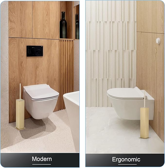 BVL Toilet Brush and Holder Set Gold Stainless Steel 304 Square Freestanding Toilet Brush for Bathroom