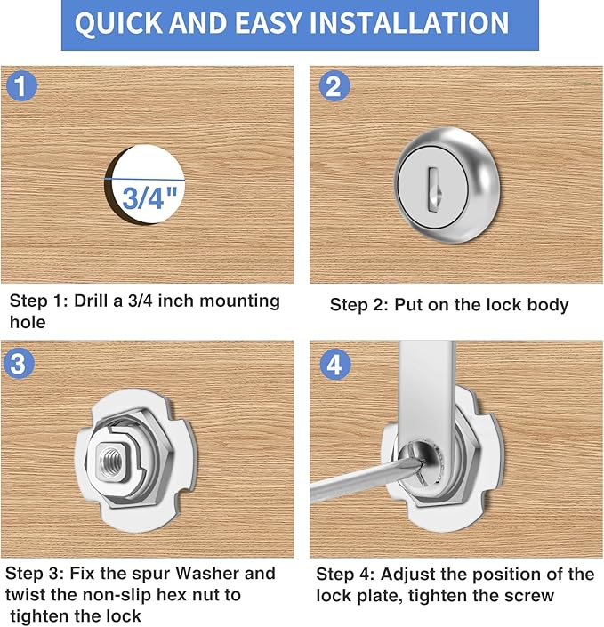 Extra-Long Cam Locks, 2-1/8 Inch, Keyed Alike, Set of 2 for Thick Drawers & Cabinets, Zinc Alloy