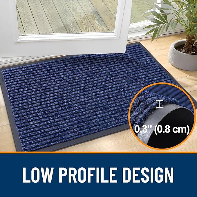 OLANLY Front Door Mat Indoor Outdoor Entrance, Waterproof Heavy Duty Doormat, Fade Resistant, Low Profile, Easy Clean Patio Porch Welcome Floor Mats for Entry, 47x32, Blue