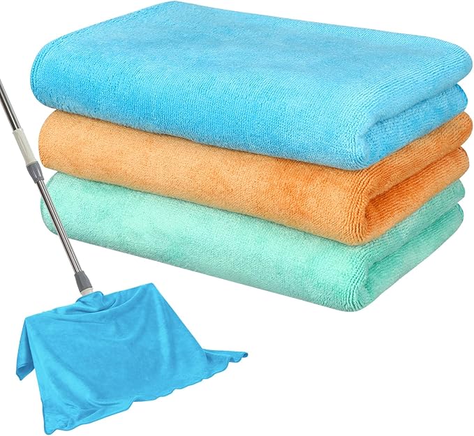 Newwiee 3 Pcs Extra Large Microfiber Cleaning Cloth 30" x 20" Washable Reusable Microfiber Towel Streak Free Lint Free Cloth for Cleaning Home Glass Office Window Bathrooms (Light Green,Blue,Orange)