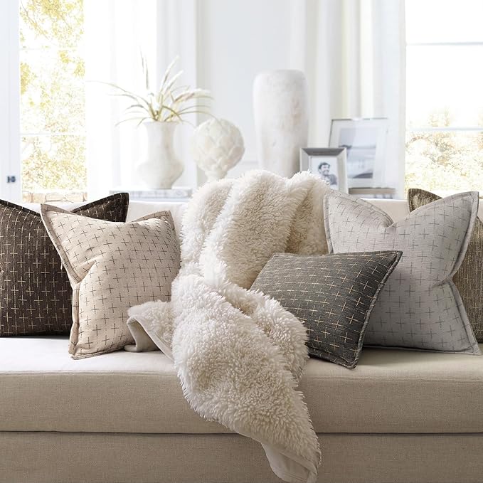 Pillow Covers 26x26 Set of 2 Soft Polyester Textured Pillow Covers with Stylish Flange Edge Cozy Farmhouse Throw Pillows for Couch Bed Sofa Living Room