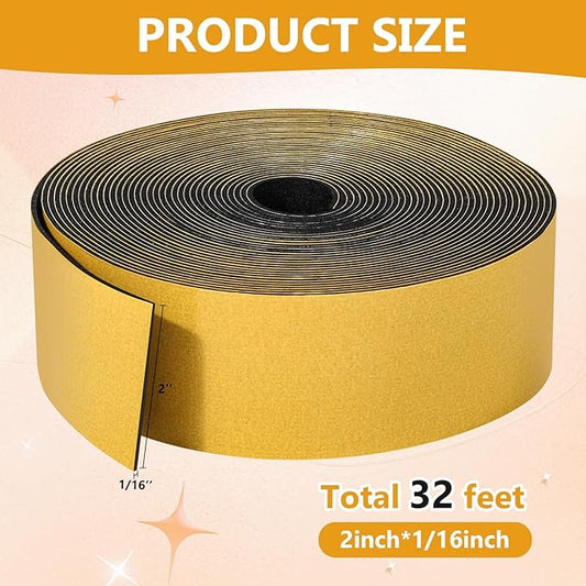 32Feet Weather Stripping Seal (2 Inch X 1/16 Inch) for Door Window, High Density Foam Tape, Soundproofing, Insulation Strip, Door Sealers for Door Frame- Black