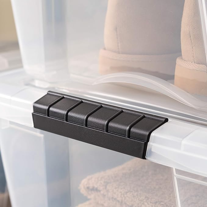 IRIS USA 32 Qt Stackable Plastic Storage Bins with Lids, 6 Pack - BPA-Free, Made in USA - See-Through Organizing Solution, Latches, Durable Nestable Containers, Secure Pull Handle - Clear