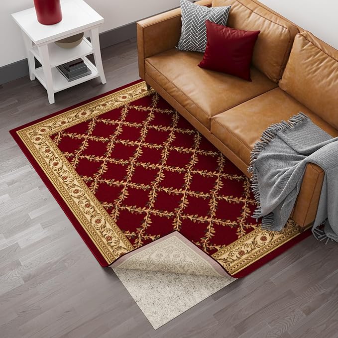 Ottomanson 7'8" x 11' Non-Slip Rug Pad Gripper 1/12 Inch Ultra Thin Dual Surface Felt + Rubber Gripper - Safe for All Floors, Cream