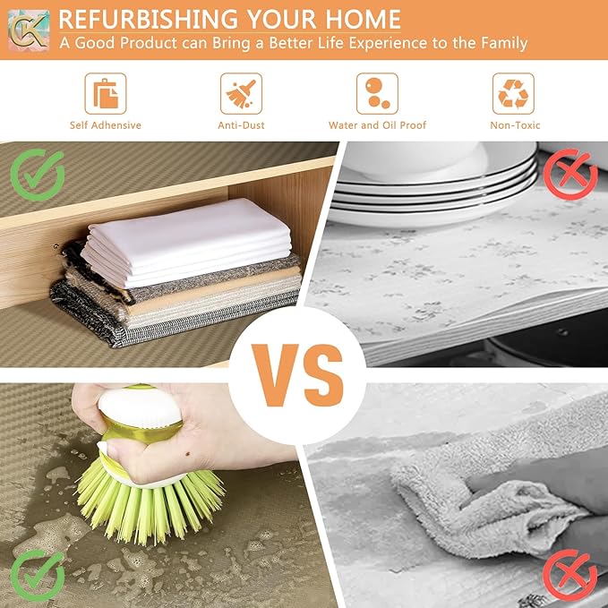Self-Adhesive Shelf Liner Kitchen Liner, Waterproof Backed Paper Easy Peel and Stick Contact Liner Without Residue for Decor Your Desk Surface, Kitchen Countertops (Dark Khaki, 23.6 x 393.7 inches)