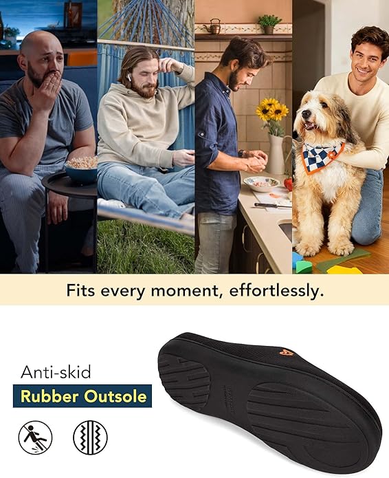 VeraCosy Men's Two-Tone Memory Foam House Slippers Indoor Outdoor Durable Rubber Sole