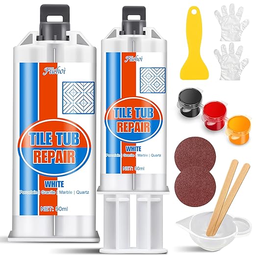 Tile Repair Kit, Ceramic Tile Chip Repair Kit, Porcelain Repair Kit for Ceramic, Tub, Acrylic, Fiberglass, Quartz, Marble and More, Tile Chip Repair Filler for Filling Dents, Cracks, Holes, Scratches