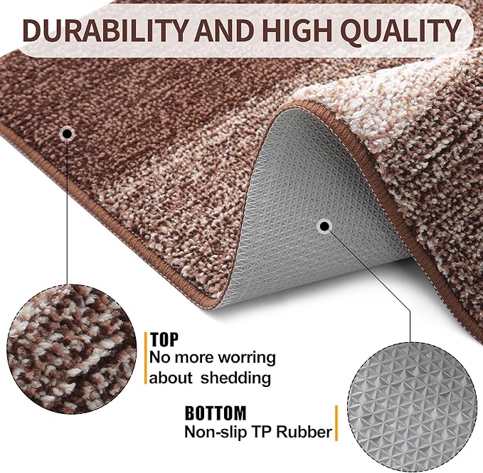 Kitinjoy Indoor Outdoor Door Mat, 48x30 Non-Slip Absorbent Dirt Trapper, Low-Profile Washable Inside Entrance Front Floor Mat, Sturdy Soft Entry Doormats for Entryway, Brown