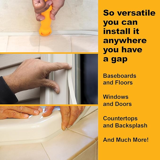 InstaTrim New & Improved Caulk Trim -10ft Ivory 3/4" Wide Caulk Tape - Adhesive Trim with Many Uses Including Caulking for Bathroom, Sinks, and Windows - Made in USA