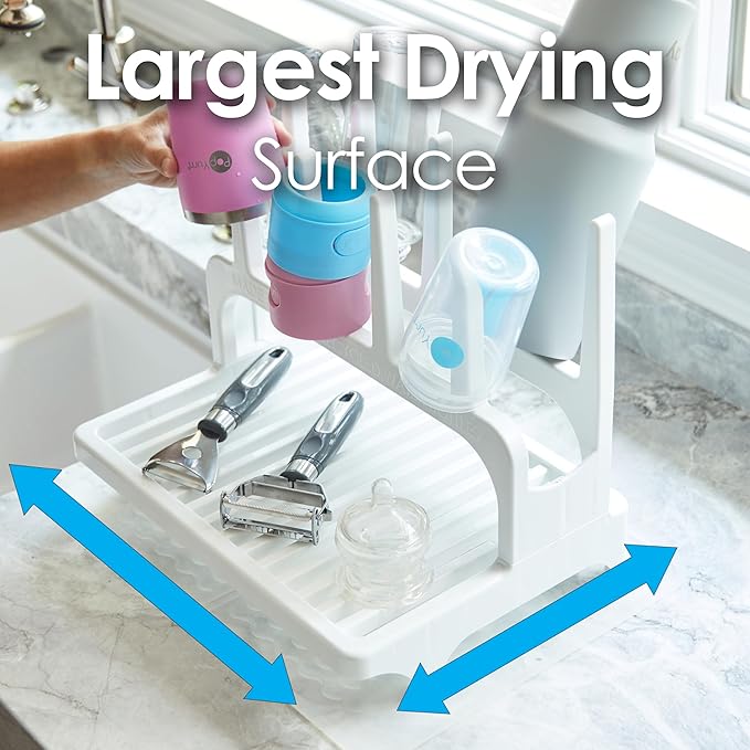 PopYum Seattle Gray Space Saving Drying Rack from 100% Recycled Bottles with Clear Frosted Silicone Drying Mat, countertop for Baby Bottle, Plastic Bags, Cups, Glass, tumblers, Compact