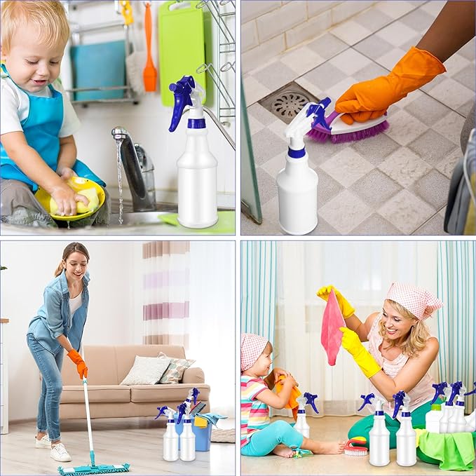 Eccliy 12 Pcs 16 Oz Plastic Spray Bottle, Adjustable Empty Reusable Sprayer for Cleaning, Planting, Water, Bathroom and Kitchen, BBQ, Commercial and Residential(Dark Blue,Original)