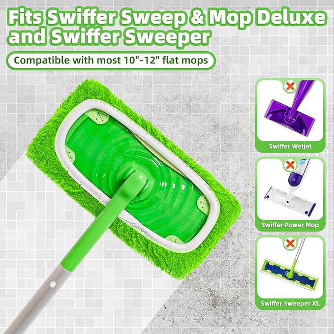 Reusable Dry Sweeping Cloths Microfiber Wet Pads Refill Compatible with Swiffer Sweeper Mop, Machine Washable Sweeping Mop Pads for Use on All Sealed Floors - Stone, Hardwood, Laminate & Tile (Green)