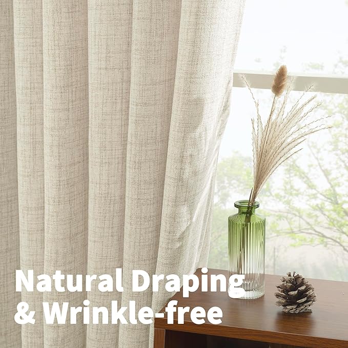 YoungsTex Linen Curtains for Living Room 2 Panels - Ivory Cream Light Filtering Drapes with Back Tab Rod Pocket Rustic Semi Sheer for Country Bedroom, 52 X 72 Inch