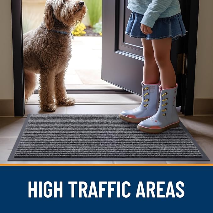 OLANLY Front Door Mat Indoor Outdoor Entrance, Waterproof Heavy Duty Doormat, Fade Resistant, Low Profile, Easy Clean Patio Porch Welcome Floor Mats for Entry, 35x23, Grey