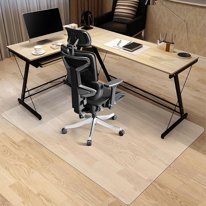 Kuyal Office Chair Mat for Hardwood Floor, 51'' x63'' Rectangle Transparent Desk Thick Durable Chair Mat for Rolling Chairs, Easy Glide, Floor-Protector