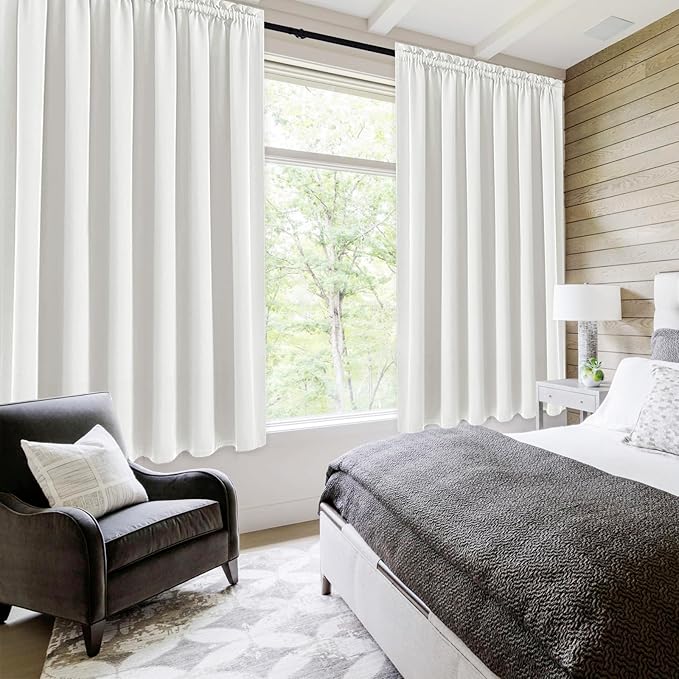 DWCN Blackout Curtains for Living Room Thermal Insulated, Energy Saving & Noise Reducing Bedroom Curtains, Ivory, W 70x L 63 Inch, Set of 2 Rod Pocket Curtain Panels