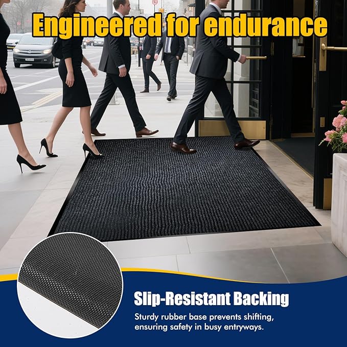 Extra Large Indoor/Outdoor Entrance Mat - 4 x 5 Feet, Rubber Border Door Mat, Waterproof, Low-Profile, Easy to Clean, Rubber Entry Mat,Commercial Floor Mat, Charcoal Grey
