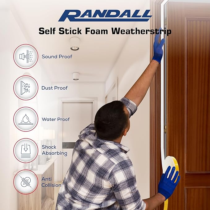 Weather Stripping Foam Tape, 17 Ft Door Seal Strip, EVA Material, High Density 1/4" Thick, No Residue Adhesive, Weatherproof Door Seal Strip for Sliding Door, Windows, White (1" Wide)