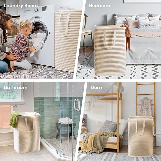 Lifewit 2 Pack Laundry Hamper Large Collapsible Laundry Baskets, Freestanding Waterproof Clothes Hamper with Easy Carry Handles in Laundry Room Bedroom Bathroom College Dorm for Adults, Beige, 2 x 80L