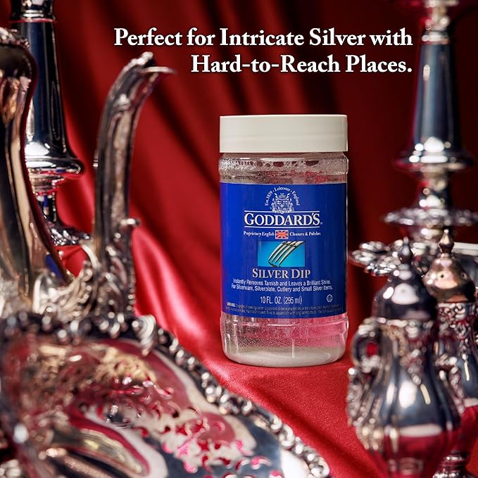 Goddard’s Silver Cleaner Dip – Silver Jewelry Cleaner Solution for Hard-to-Reach Silverplate, Cutlery & Small Items – Professional Use Silver Tarnish Remover – Silverware Cleaning Supplies (1 Gal)