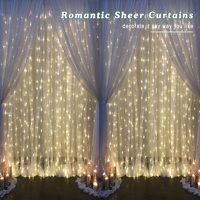 Chyhomenyc Extra Long White Sheer Curtains 144 inch 2 Panels Set, Translucent Backdrop Window Scarf Drapes for Canopy Bed/Wedding/Living Room/Anniversary, 12FT Length, Each 42Wx144L in, 2PCS, White