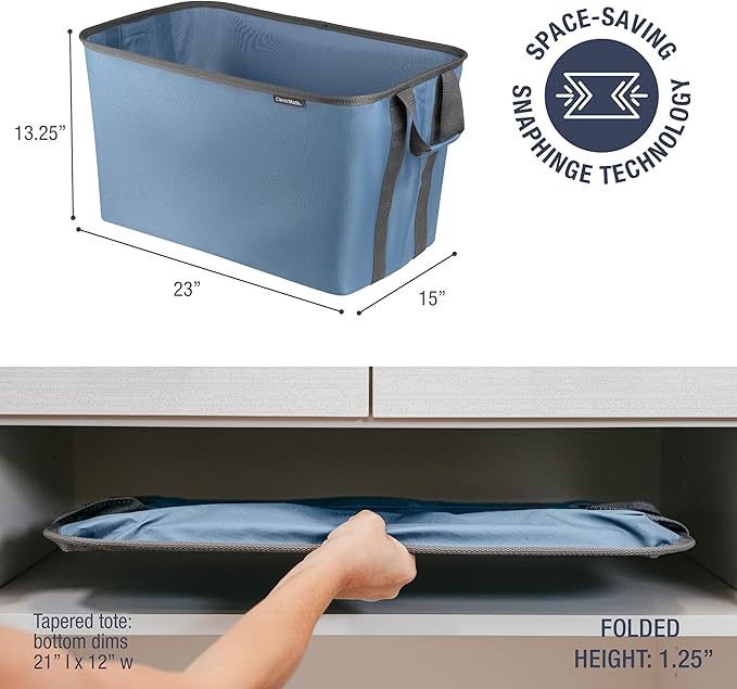 CleverMade Collapsible Laundry Basket Hamper - Denim Shadow Gray 2-Pack 60L - Space Saving Storage Organizer with Handles Foldable Home Organization