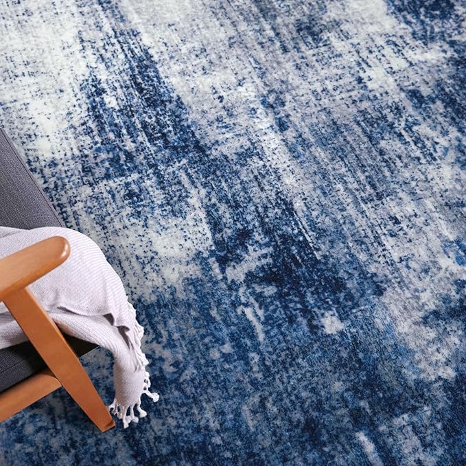 IOHOUZE Abstract Runner Rug 2x5 Ft Washable Runners for Hallways, Non Slip Kitchen Runner Printed Faux Wool Entryway Runner Indoor, Modern Abstract Floor Carpet for Hall Kitchen Bedroom, Navy/Grey