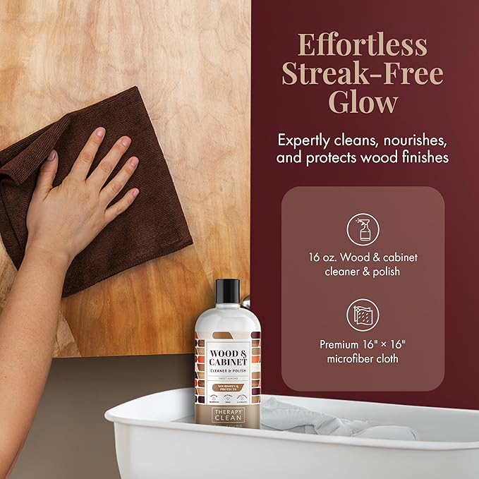 Therapy Wood Cleaner and Furniture Polish 16 oz. (2 Pack) - Wood Cabinet and Table Cleaner - Conditioner - Almond Scent