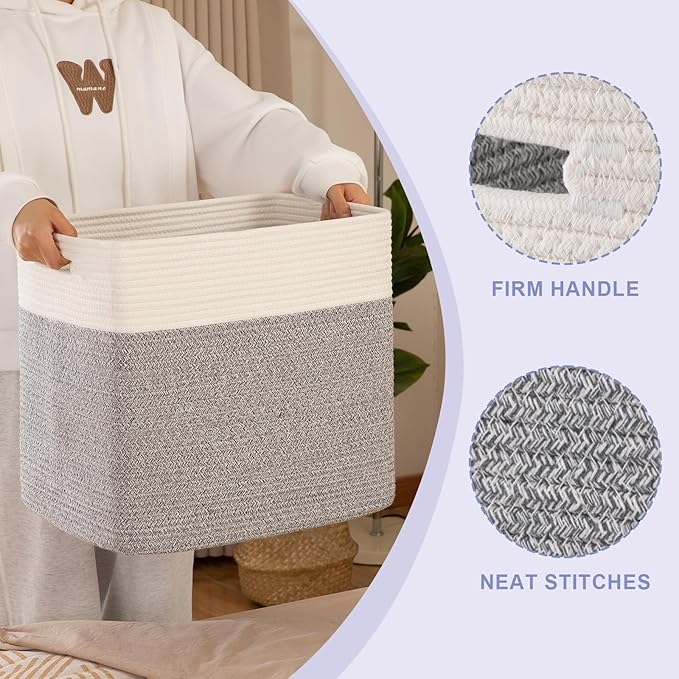 OIAHOMY Storage baskets for Shelf, Toy Storage Basket, Large Collapsible Storage Bins, Blanket Basket Living Room, Closet Storage for Bedroom, 16.5 x 13 x 15 Inches-Pack of 2-Grey