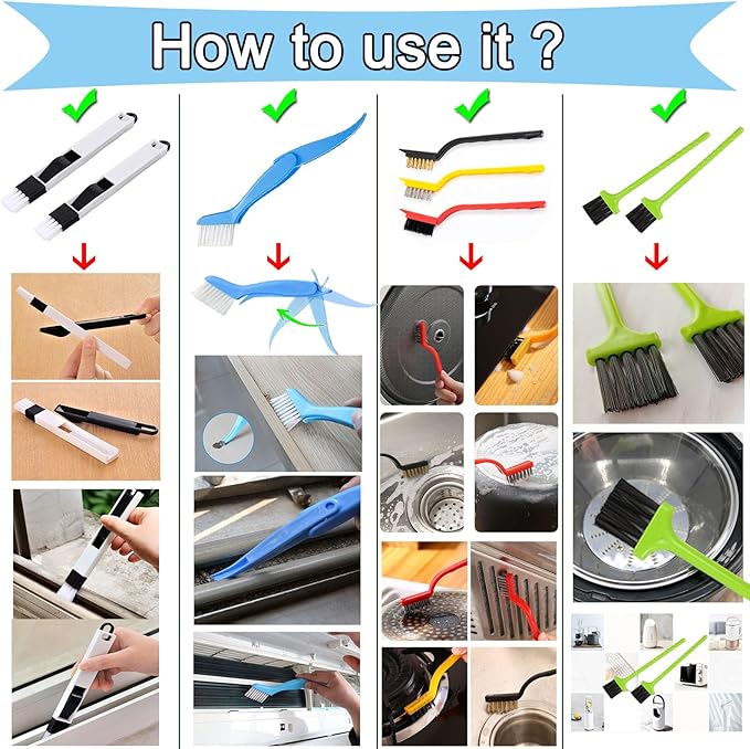 13pcs Window Groove Cleaning Brush Kit, Magic Window Track Cleaner, Crevice Cleaner Brush, Sliding Door Track Cleaner, Gap Cleaning Brush for Sill, Tile Lines, Sliding Door, Keyboard. Small Brush Set.