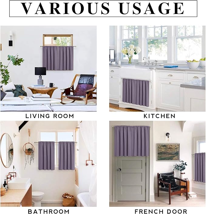 RYB HOME Blackout Curtains for Bedroom - Thermal Insulating Privacy Window Curtains for Kids Nursey Dining Bathroom Home Office Decor, Width 42 x Length 45 inches, Greyish Purple, 2 Panels