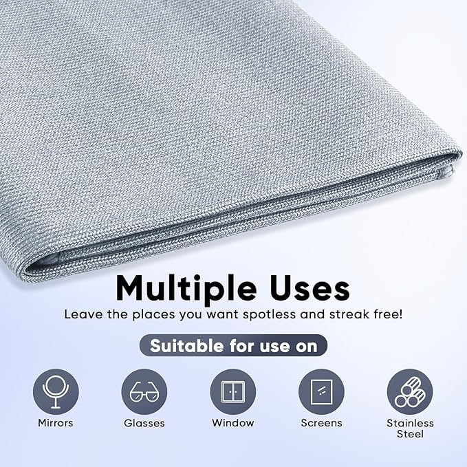 HOMEXCEL Microfiber Glass Cleaning Cloth 12 PK, Lint Free Streak Free, Reusable Cleaning Cloth for Cleaning Windows, Glasses, Mirrors, Screens, Stainless Steel, and More Grey-12”×12”