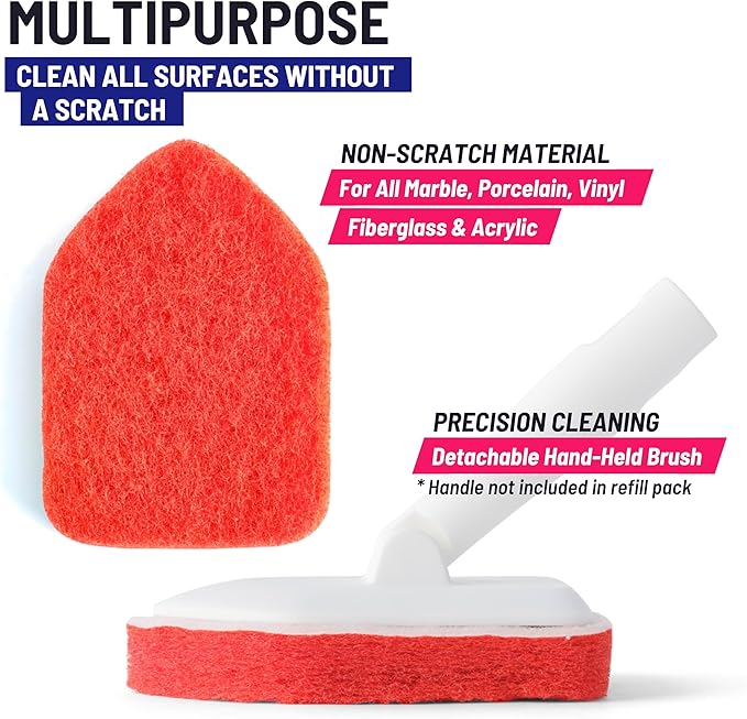 Replacement Scrubber Refill for Moku Home Extendable Tub Tile Shower Brush for Cleaning Non-Scratch (2X Scrubber Sponge Red)