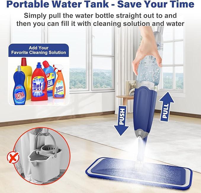 Microfiber Spray Mop for Floors Cleaning: Wet Dry Hardwood Floor Mops with 3 Washable Pads for Swiffer Powermop - Flat Mop with Sprayer for Tile Wood Laminate Vinyl Marble Floor