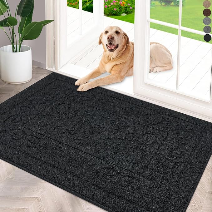 FONEYI Indoor Door Mat 36" x 59", Dirt Trapper Door Mats Non-Slip Entryway Rugs Washable, Absorbent Resist Dirt Welcome Mat, Low Profile Inside Floor Mats for Front Back Door and Entryway, Black