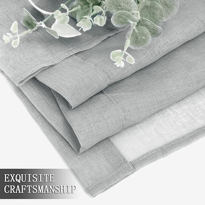 Tollpiz Short Sheer Curtain Linen Textured Living Room Curtains Sheer Light Filtering Rod Pocket Voile Curtain for Bedroom, 42 x 54 inches Long, Silver Grey, Set of 2 Panels