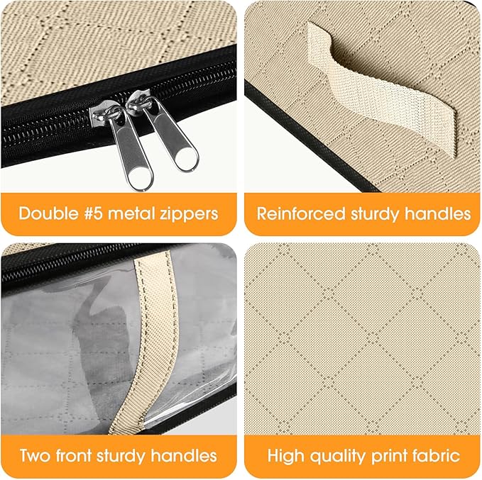 StorageRight Under Bed Storage Bins, 6-Pack 40L Foldable Fabric Storage Bags with Transparent Window, Breathable Organizer for Clothes/Blanket/Comforter/Quilts,Beige