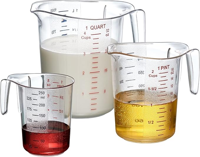 Amazing Abby - Melissa - Plastic Measuring Cups (3-Piece Set), Food-Grade Measuring Jugs, 1/2/4-Cup Capacity, Unbreakable, Stackable, Dishwasher-Safe, Great for Oil, Vinegar, Flour, and More