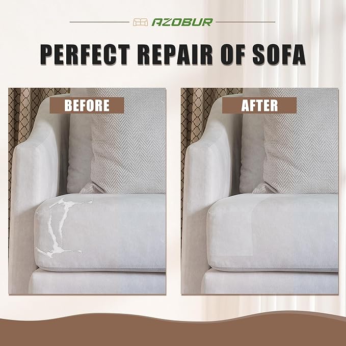 Azobur Fabric Couch Repair Patch 8.3 x 11 inches,Self-Adhesive Fabric Repair Patch for Furniture,Handbag,Sofa,Car Seats-(Khaki)