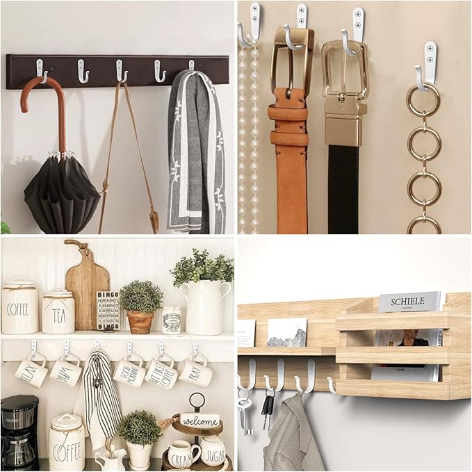 Hook for Hanging - 20PCS Hook for Hanging, Wall Hooks for Coats, Heavy Duty Single Prong Wall Hooks with 40 Pieces Screws (White)