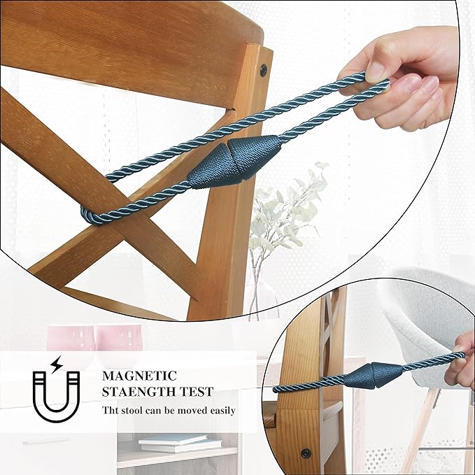 2 Pack Magnetic Curtain Tiebacks Rope Modern Handmade Curtain Tie Backs Decorative Drapes Weave Holdbacks for Window Décor, Blue