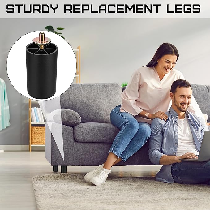 TURSTIN 8 Pack 3 Inch Plastic Furniture Legs with M8 T-Nuts Screws Tapered Sofa Couch and Chair Legs Replacement Furniture Legs for DIY Projects Sofas Coffee Tables Dressers Beds