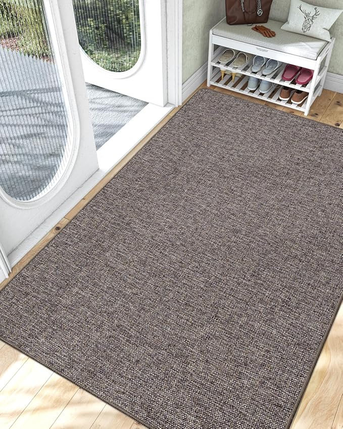 LUMI Ultra Thin Door Mat for Entryway,48"x72" Low Profile Non Slip Rubber Backing Indoor Doormat, Easy Clean Welcome Entrance Mat for Inside House, Patio, Brown